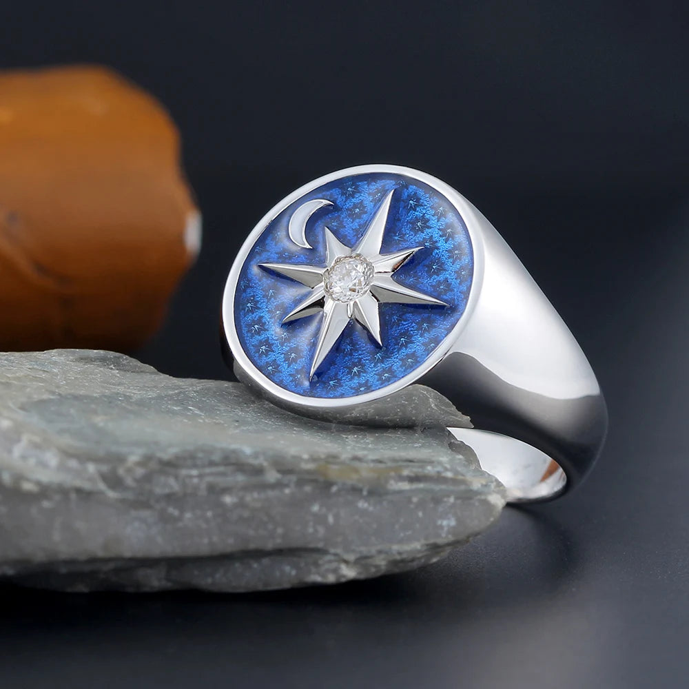 North Star Moon Ring — 925 Silver