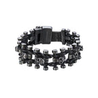 Skull Leather Bracelet Black — 316L Stainless Steel