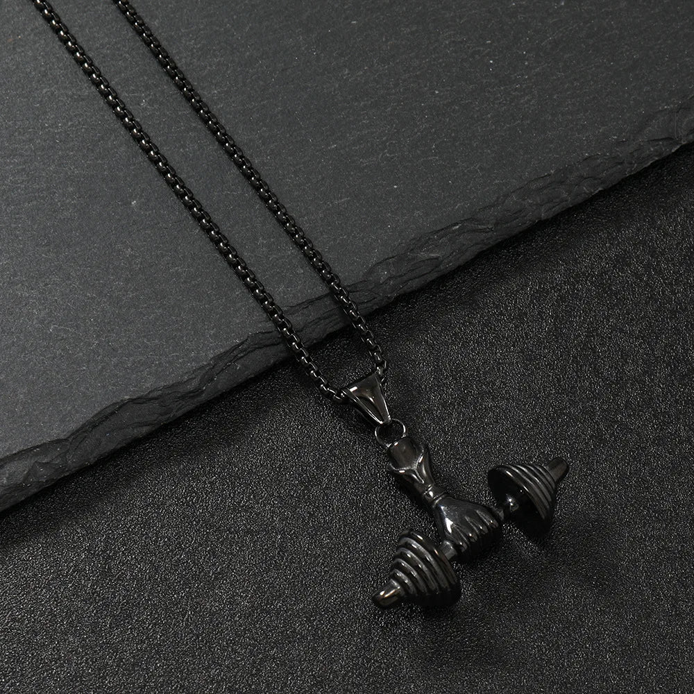 Fitness Dumbbell Pendant Necklace — Stainless Steel