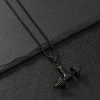 Fitness Dumbbell Pendant Necklace — Stainless Steel