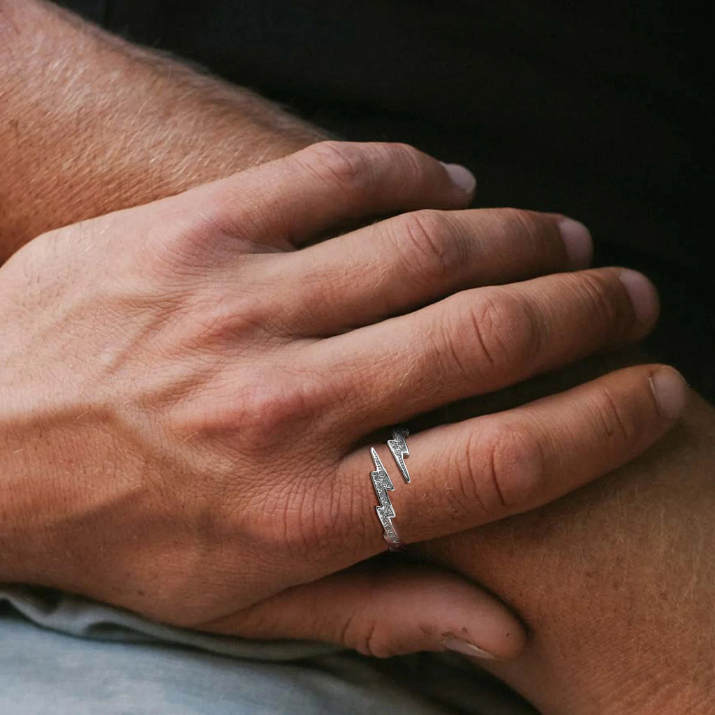 Iced Out Zircon Lightning Open Ring — Stainless Steel