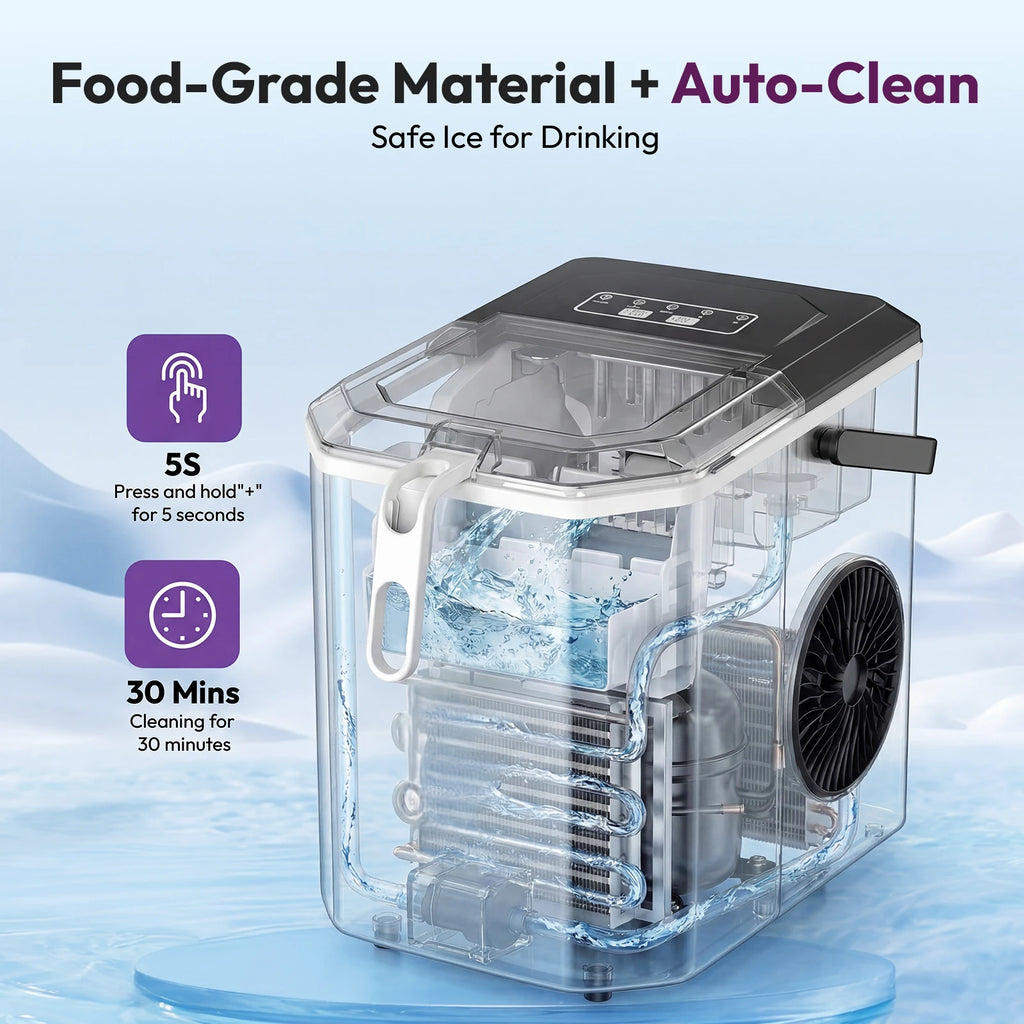 Loefme Desktop Fully Automatic Bullet Shaped Ice Maker 12kg/24h Fast Ice Making Suitable For Home Automatic Cleaning