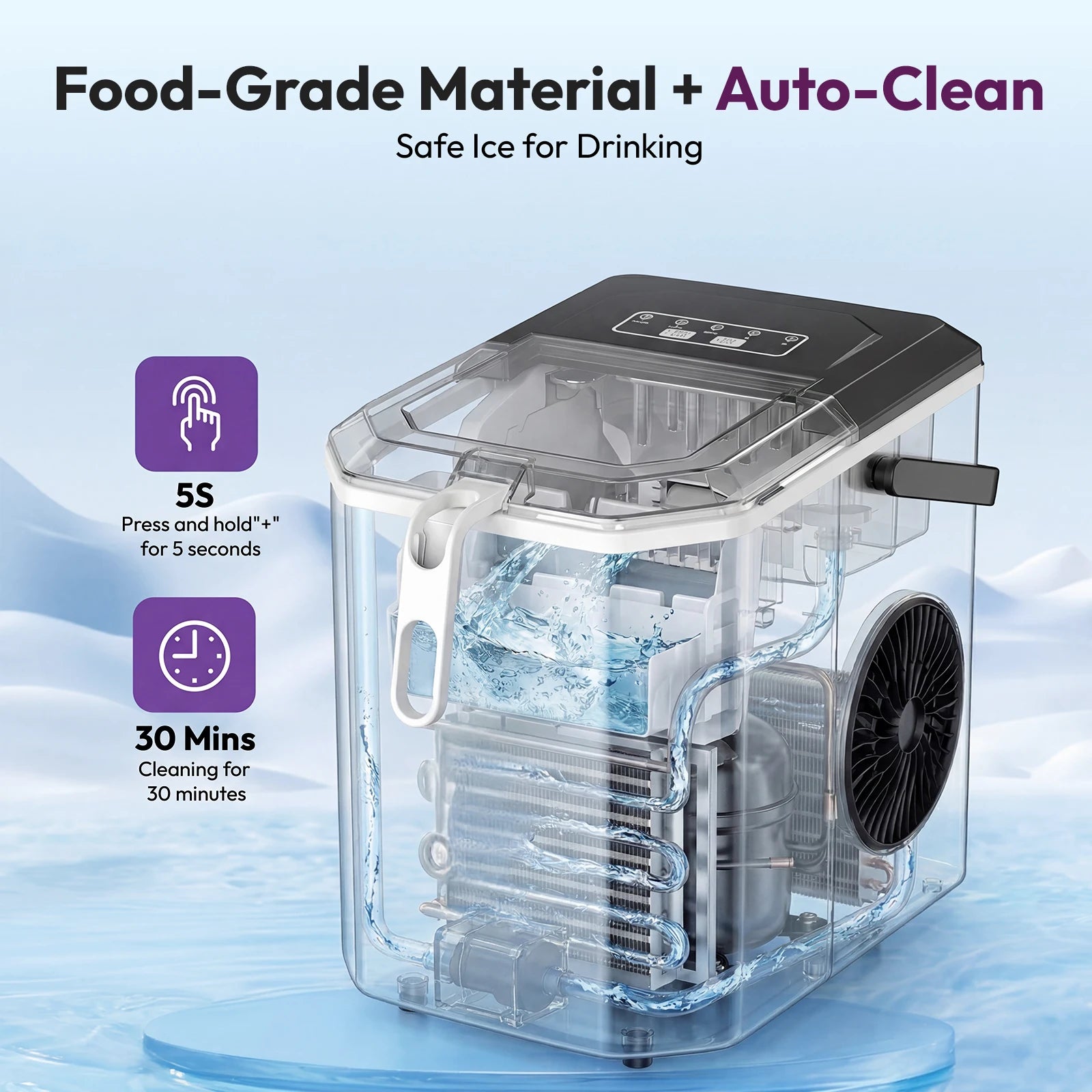 Loefme Desktop Fully Automatic Bullet Shaped Ice Maker 12kg/24h Fast Ice Making Suitable For Home Automatic Cleaning