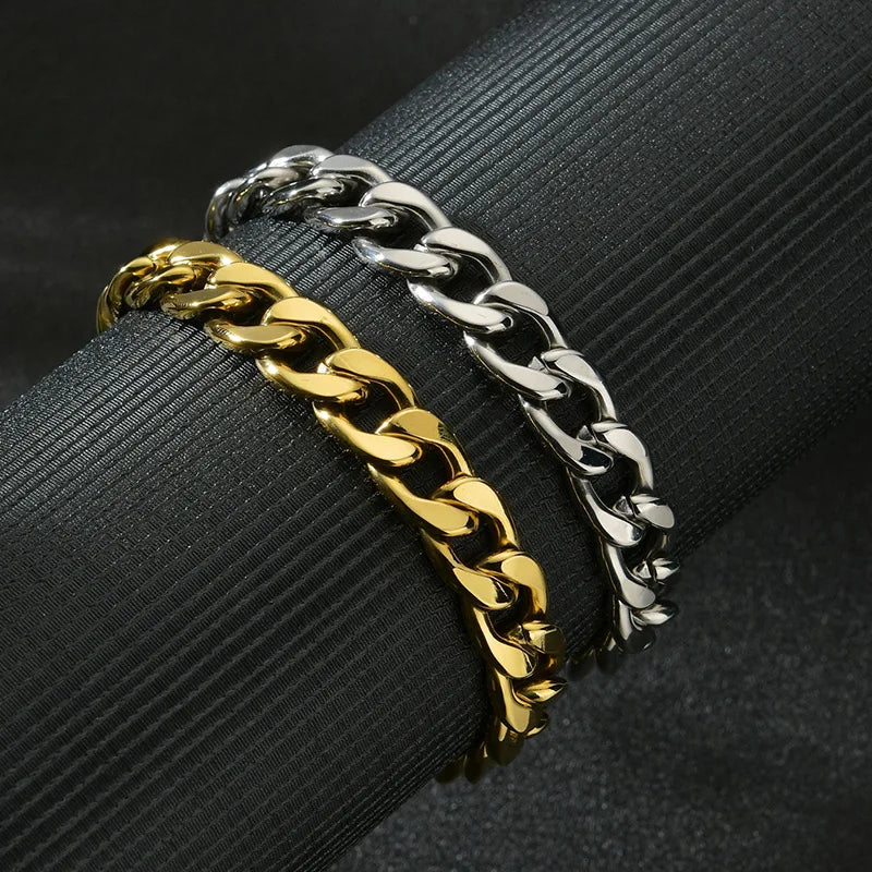 Stainless Steel Punk Cuban Chain Bracelet for Men Minimalist Silver Color Hip Hop Bracelet Party Fashion Jewelry Gifts