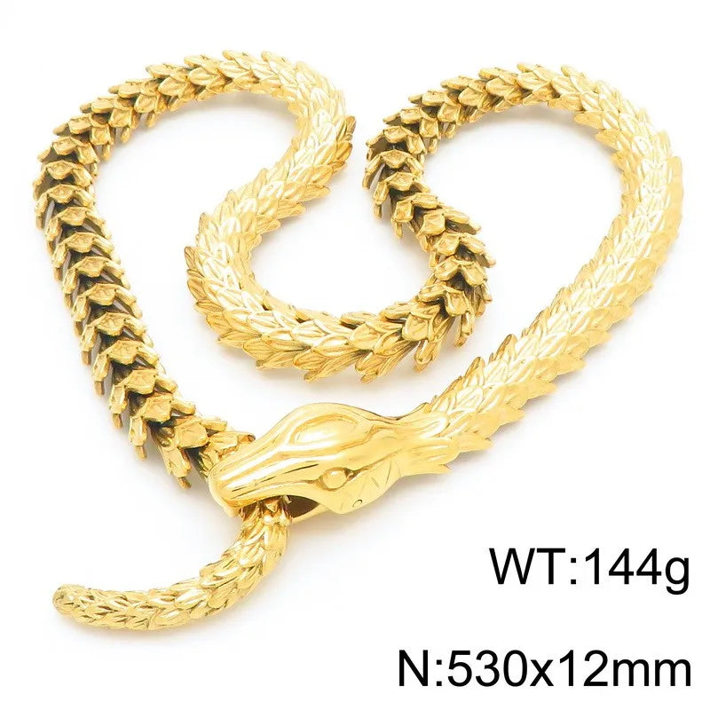 Massive Zodiac Snake Body Link Chain Choker Necklace Man Solid Stainless Steel Necklaces for Men Vintage Male Jewelry