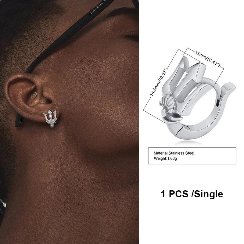 Trident Neptune Hoop Earrings — Stainless Steel