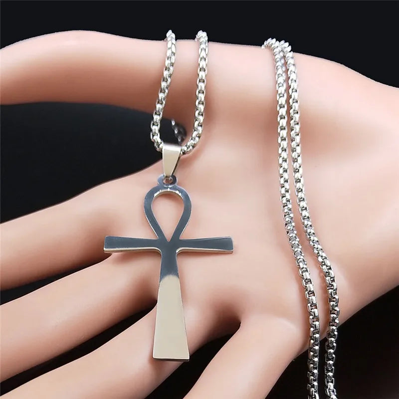 Egyptian Ankh Cross Stainless Steel Necklace Women/Men Symbol of Life Cross Necklace Jewelry Cadenas De Acero Inoxidab