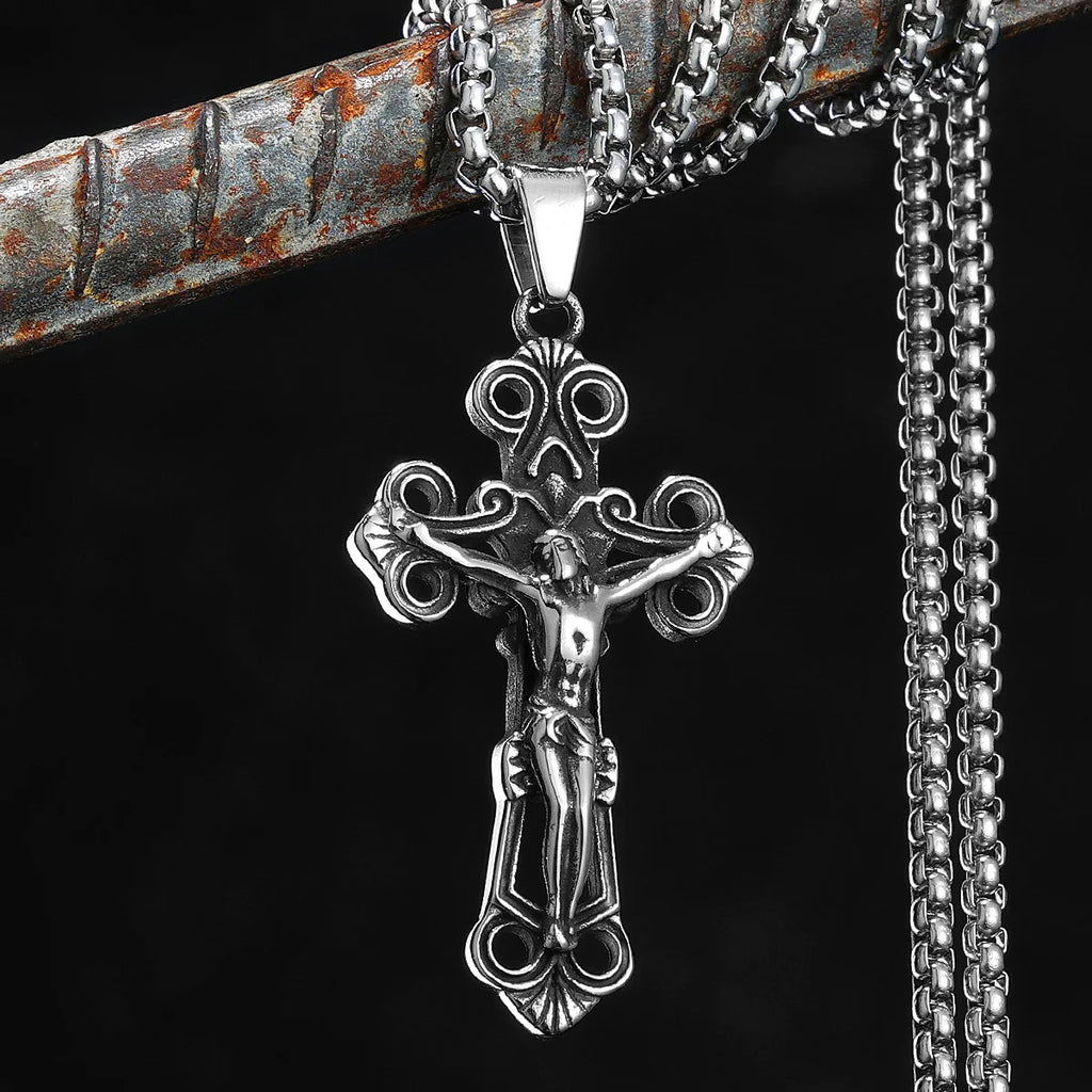 Jesus Hollow Cross Pendant — Stainless Steel