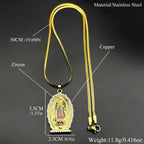Catholic Virgin Mary Zircons Copper Pendant Necklace for Women Men Stainless Steel Gold Color Our Lady of Guadalupe