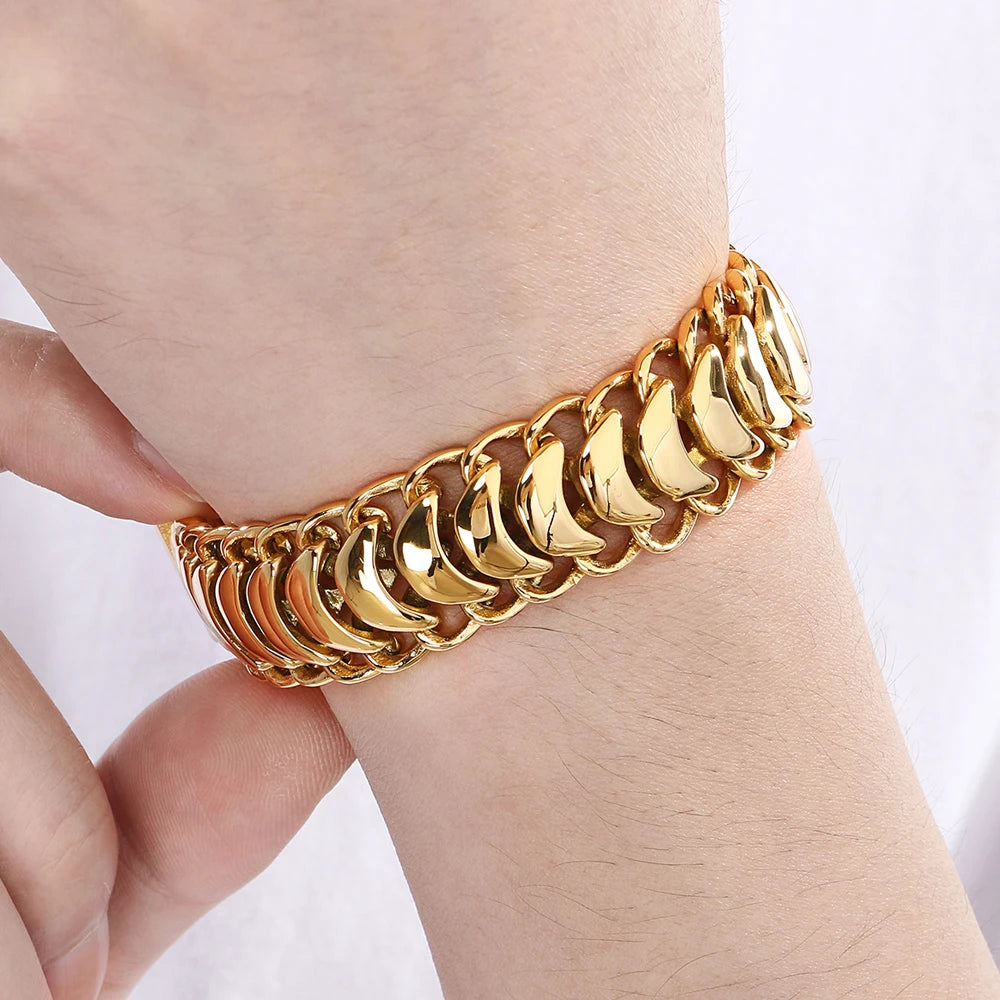 Hiphop Male Bracelets for Man Gold Color Stainless Steel 19MM Width Keel Curb Link Chain Men's Bracelets Christmas