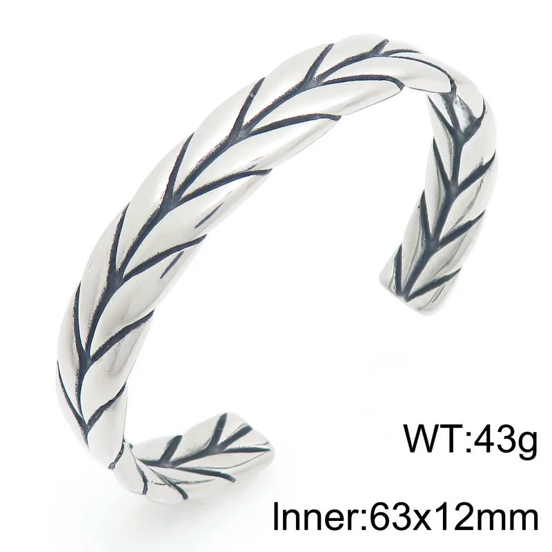 Vintage Open Bangle for Man Men 316l Stainless Steel Men's Braided Style Cuff Bracelets Punk Birthday Jewelry Gift for