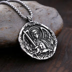 New Vintage Saint Michael Angel Pendant Necklaces Stainless Steel  Punk Motorcycle Amulet Angel Necklace For Men Fashion Jewelry