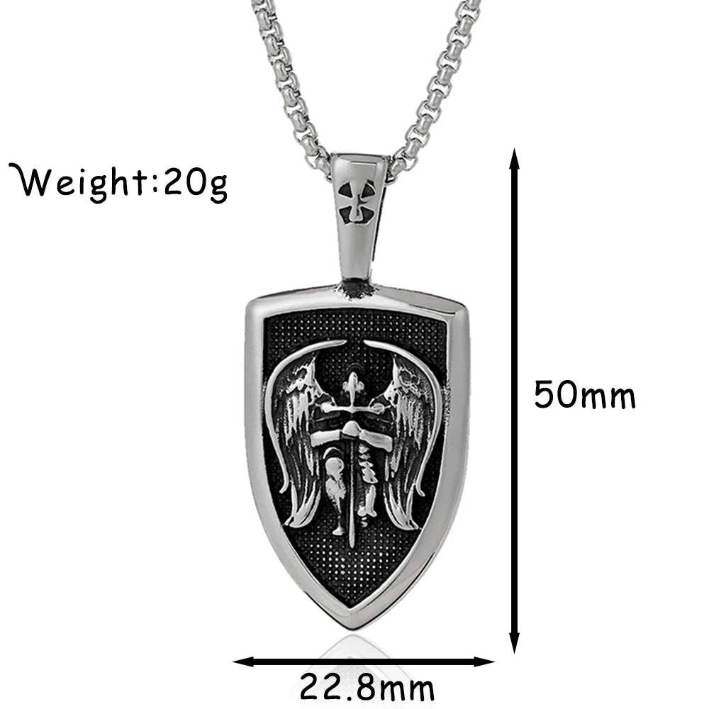 316L Steel Archangel Pendant - St Michael Necklace for Men, Catholic Amulet Jewelry, Vintage Baptism Gift Religious Accessories