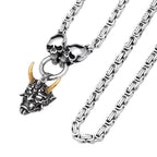 Gold Ox Horn Bodhi Demon Tooth Pendant Stainless Steel Double Skull Byzantine Necklace Hiphop Skull Demon Mask Necklace Gift