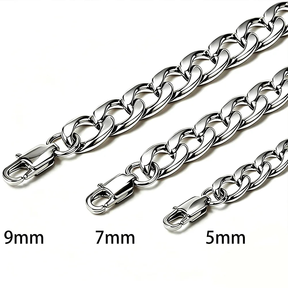 HNSP PVD Gold Plated 316L Stainless Steel Cuban Link Chain Necklace For Men Multi Size Thick Curb Chain Waterproof