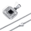 Men's Pendant Necklace,Black Square Zircon Embossing Radiation Sunburst Pendant Collars,Stylish Stainless Steel Jewelry Gifts