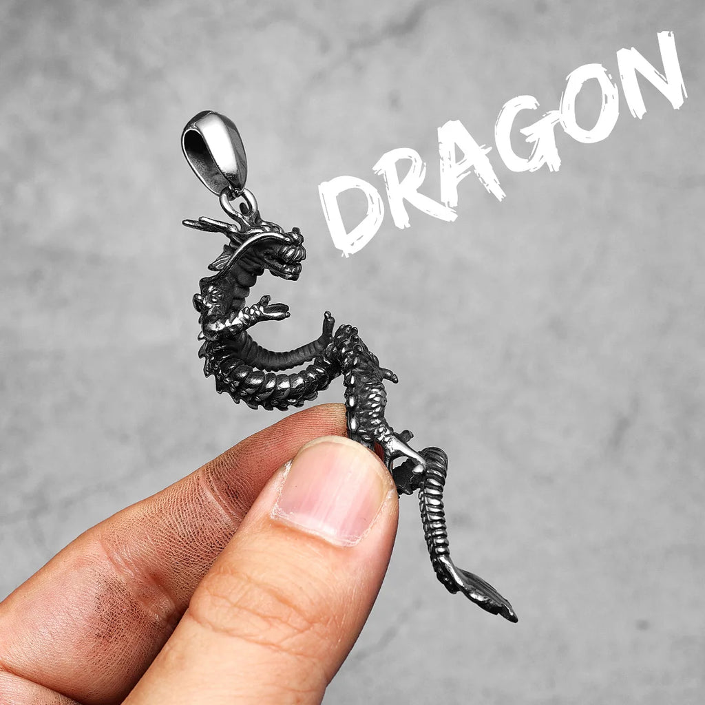 Retro Dragon Pendant Necklace — Stainless Steel