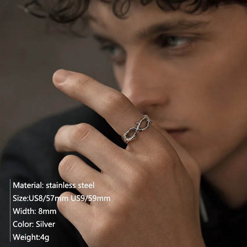 Twisted Thorn Branch Ring — 7mm Gothic, Stainless Steel