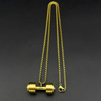 Dumbbell Fitness Pendant Necklace — Gold