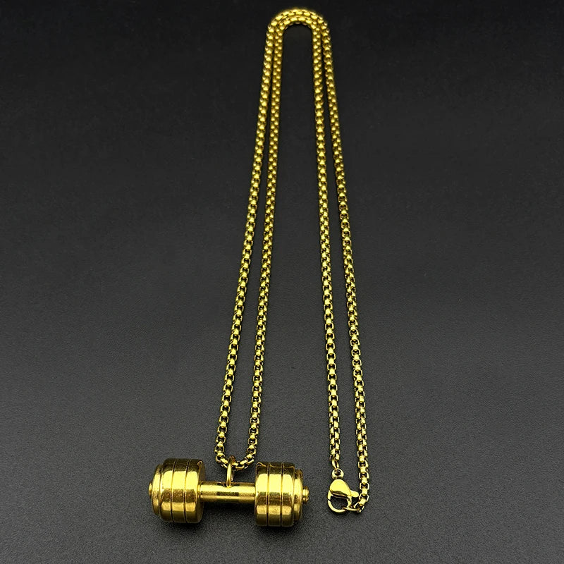 Dumbbell Fitness Pendant Necklace — Gold