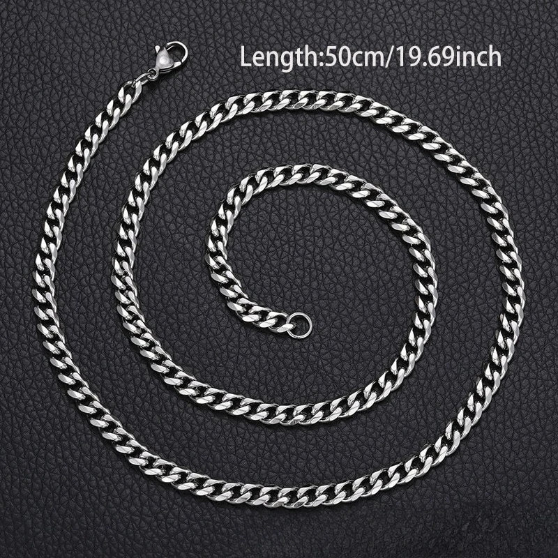 Hip-hop Trendy Sliver Color Stainless Steel Long Cuban Chain Necklace for Women Men Couple Does Not Fade Collar Chain Jewelry