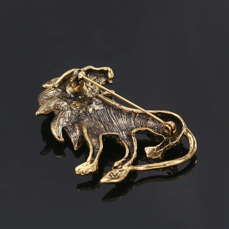 Vintage Roaring Lion Brooch — Gold & Silver Color Lapel Pin