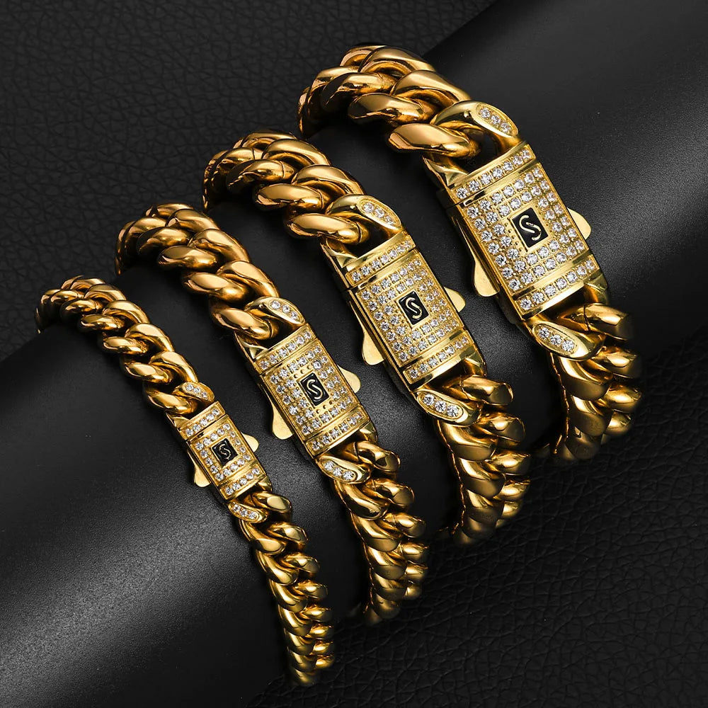 Black Cuban Bracelet Iced Out 8-14MM Stainless Steel