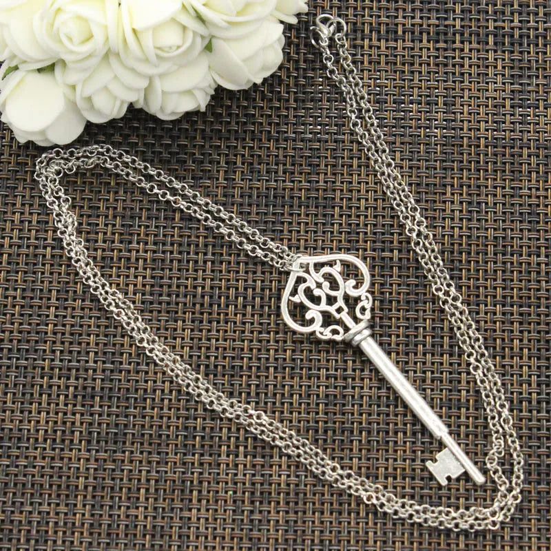 Vintage Skeleton Key 69MM Pendant Necklace Silver