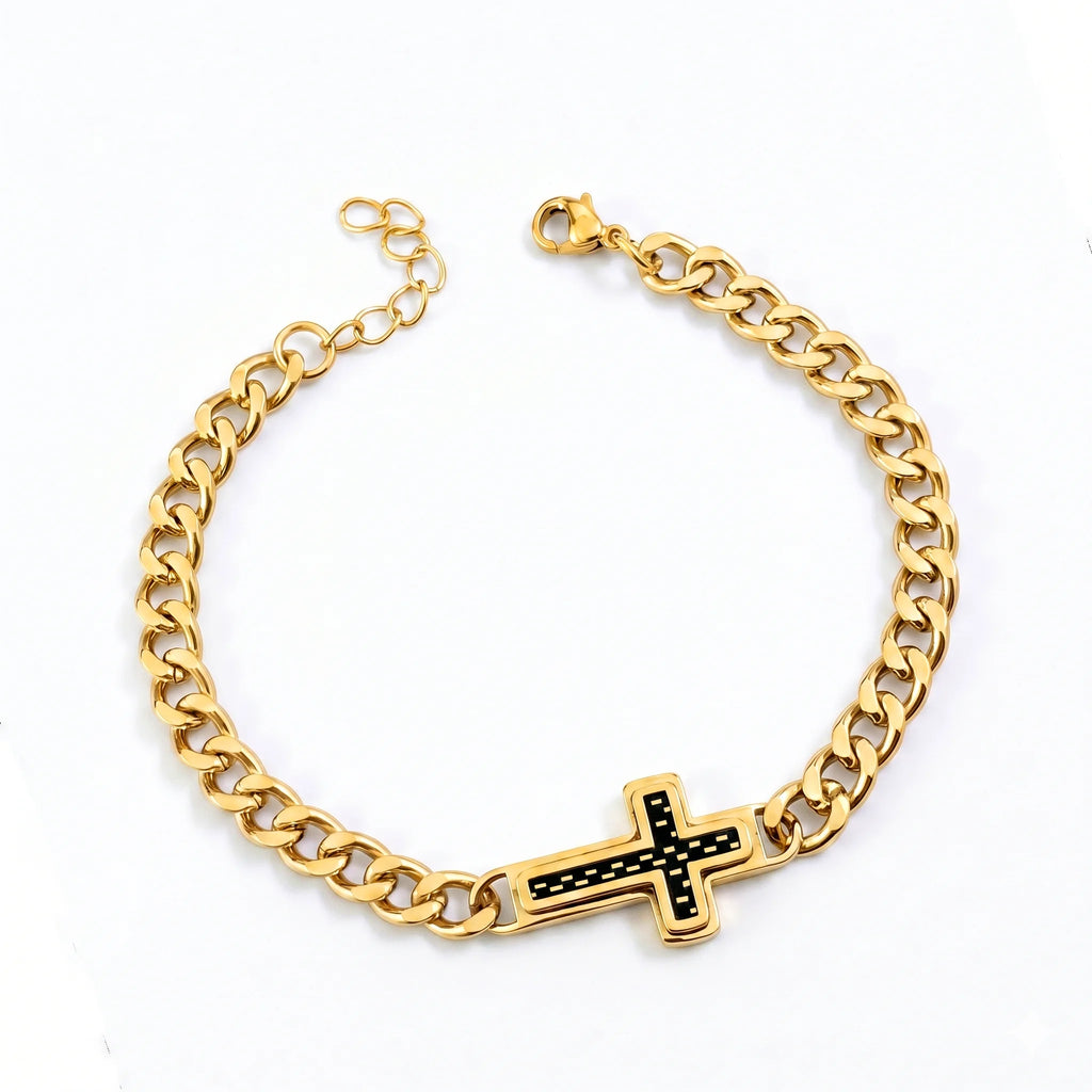 Cross Cuban Link Bracelet for Men Adjustable Stainless Steel Hip Hop Punk Religious Faith Jewelry Gift for Daily Wear
