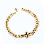 Cross Cuban Link Bracelet for Men Adjustable Stainless Steel Hip Hop Punk Religious Faith Jewelry Gift for Daily Wear