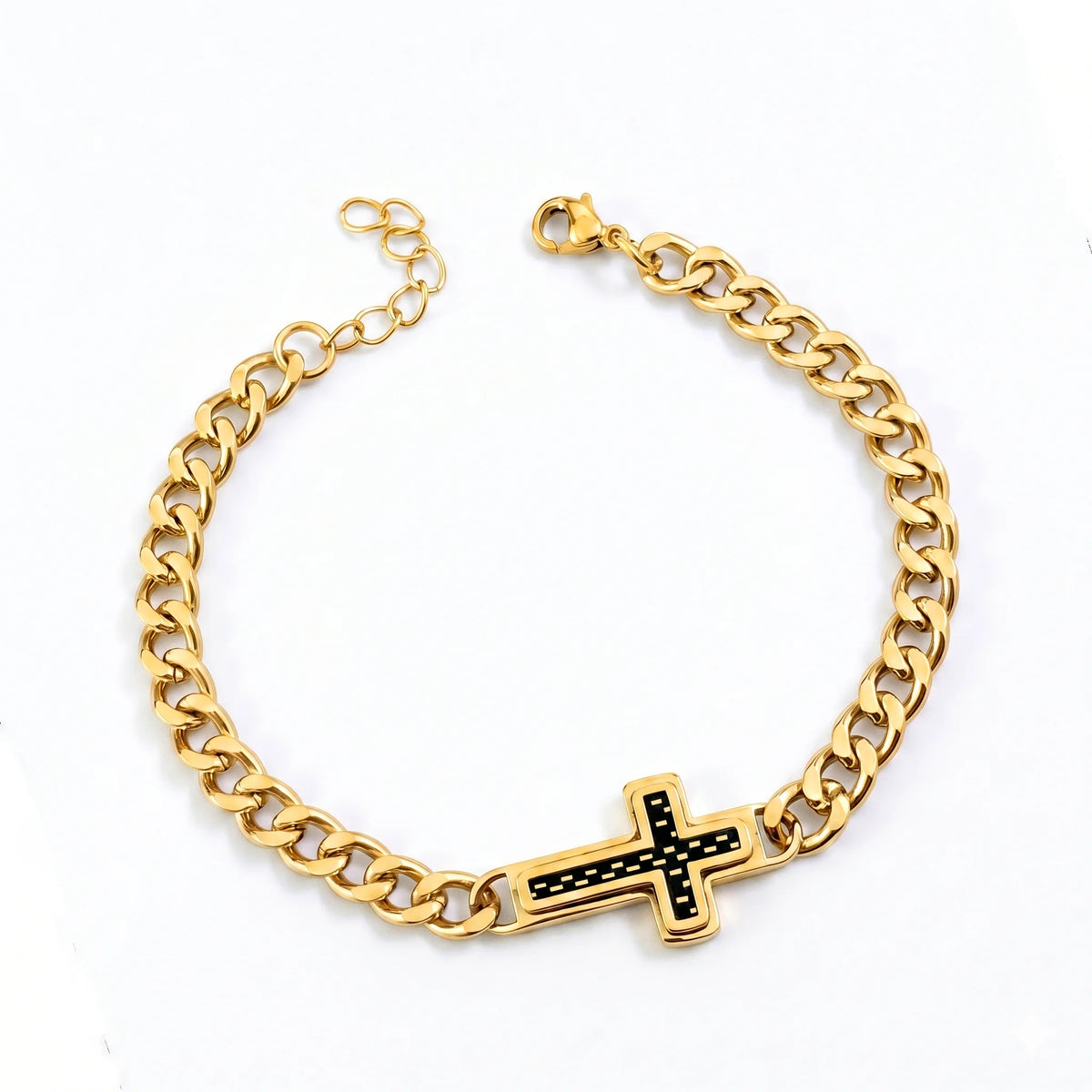 Cross Cuban Link Bracelet for Men Adjustable Stainless Steel Hip Hop Punk Religious Faith Jewelry Gift for Daily Wear