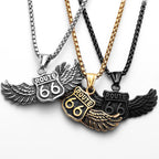 Route 66 Rider Wings Pendant — Stainless Steel