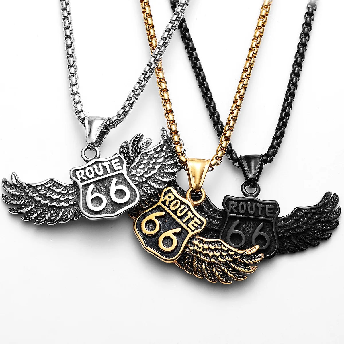 Route 66 Rider Wings Pendant — Stainless Steel