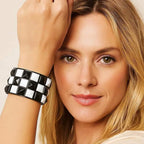 Punk Personality Simplicity Geometry Retro Black and white Square rivets Leather Stainless steel Hand bracelet Wristband