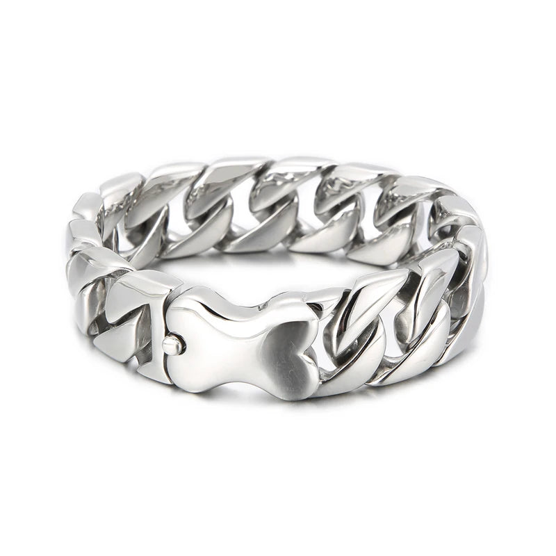 31mm Men's Heavy Bracelets Stainless Steel Cuban Chain Brushed Shiny Chunky Bracelet Bangle For Men Silver Color Jewelry