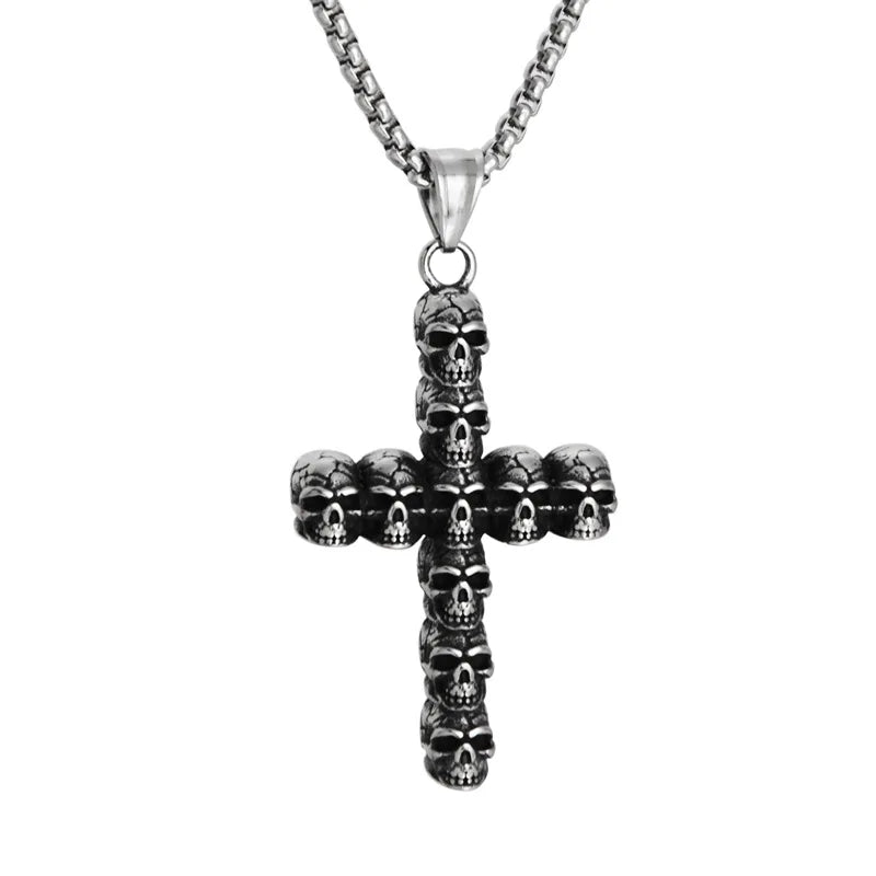 Cross Skull Steel Pendant European American Retro