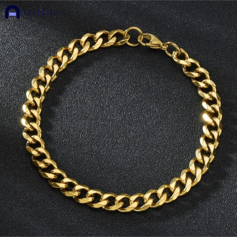 316L Stainless Steel Cuban Chain Bracelet for Men Women Figaro Vintage Metal Viking Kpop Pulseras Emo Cute Luxury