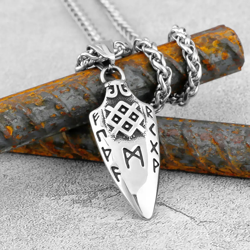 Norse Runes Odin's Spear Necklace Men's Gold Color Stainless Steel Arrowhead Pendant Valknut Talisman Male Vikings
