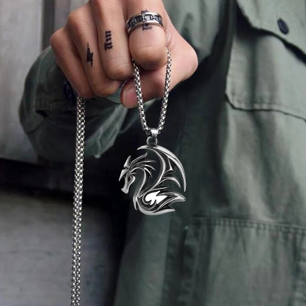 Korean Style Hollow Flame Dragon Pendant Necklace Punk Stainless Steel Biker Men Pendant Chain Fashion Jewelry Gifts