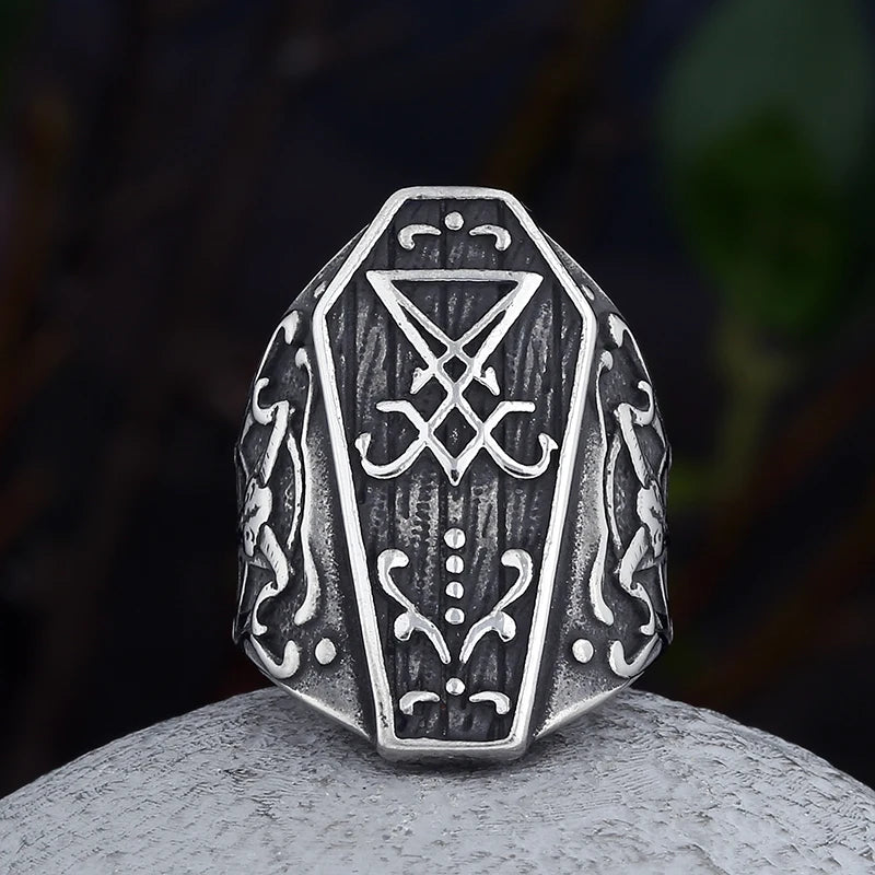 Gothic Horned Satan Signet Ring — Stainless Steel