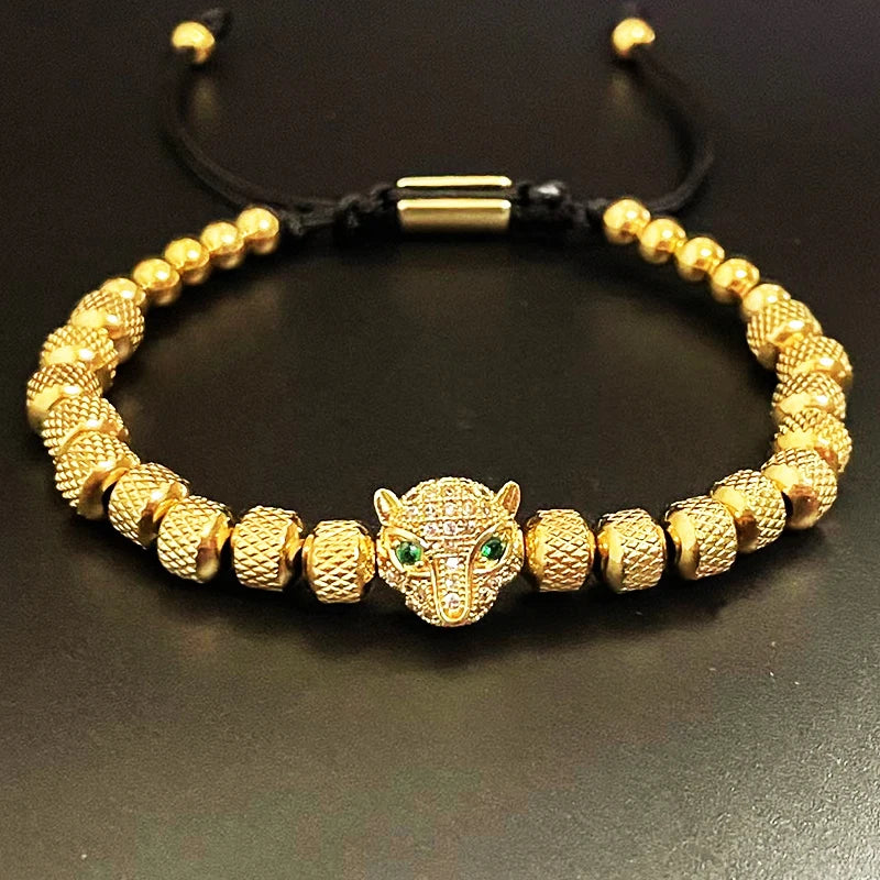 Leopard Head Beaded Bracelet — Stainless Steel