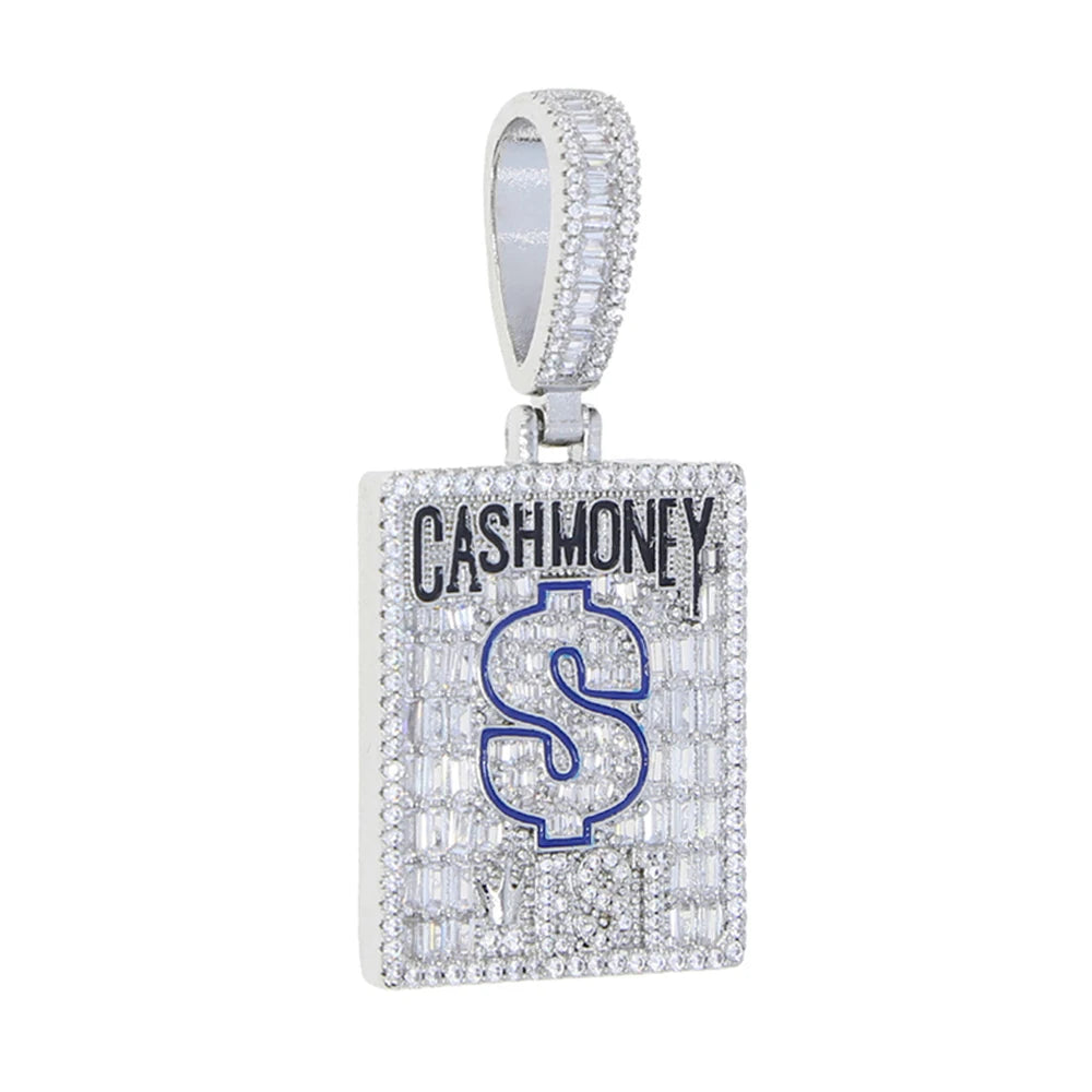 New Hip Hop Money Pendant Necklace Gold Color Iced Out Bling CZ Cubic Zirconia Letters Rich Dollar Charm Men Women