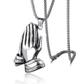 Silver Praying Hands Pendant Necklace Statement