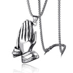 Silver Praying Hands Pendant Necklace Statement