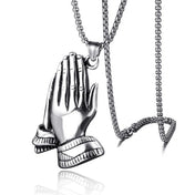 Silver Praying Hands Pendant Necklace Statement