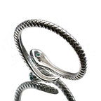 Snake Silver Ring Sterling Green Zircons Eye Matte
