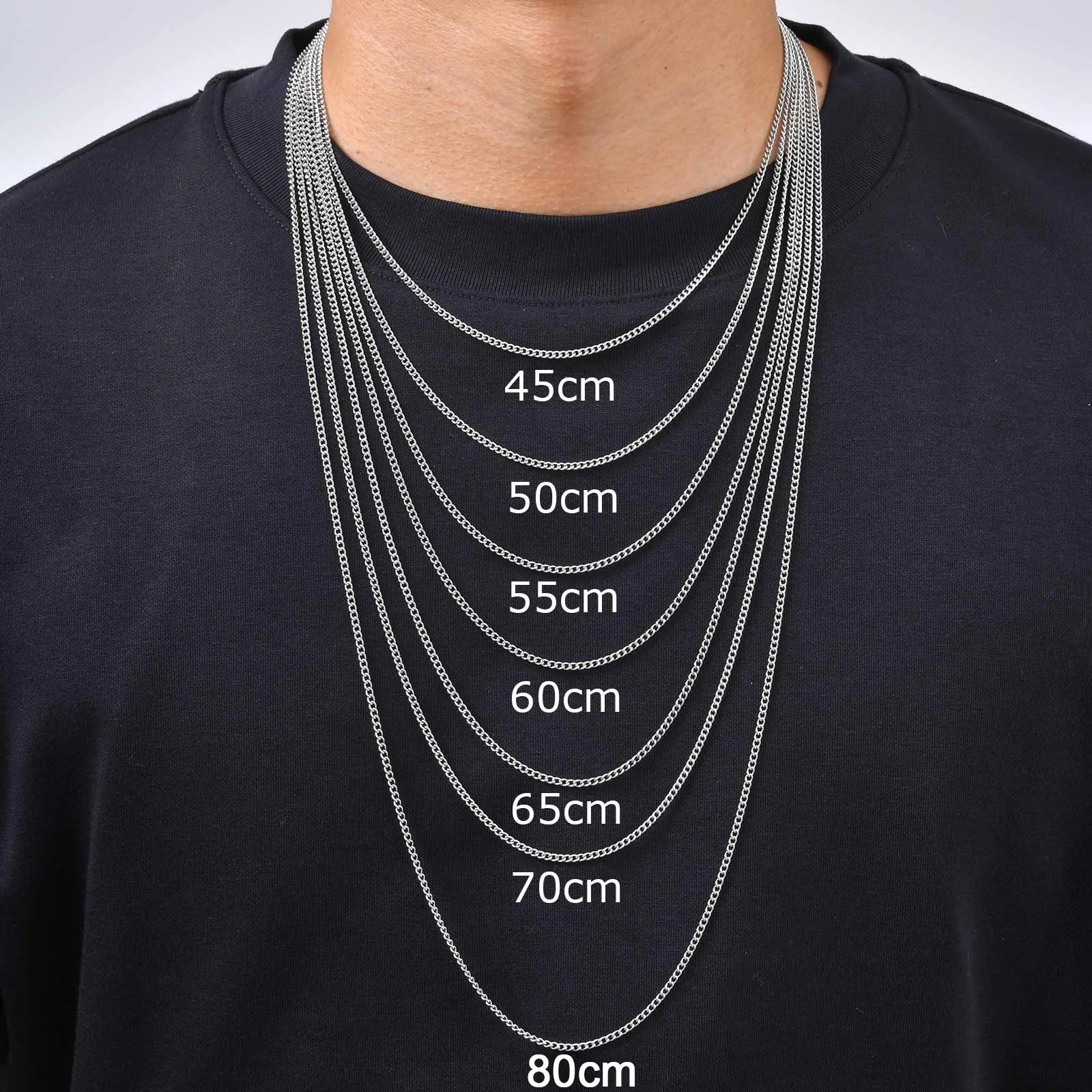 2mm Casual Stainless Steel Cuban Chain Necklace for Men,Hip Hop Punk Silver Color Metal Chain Link Layers Collars