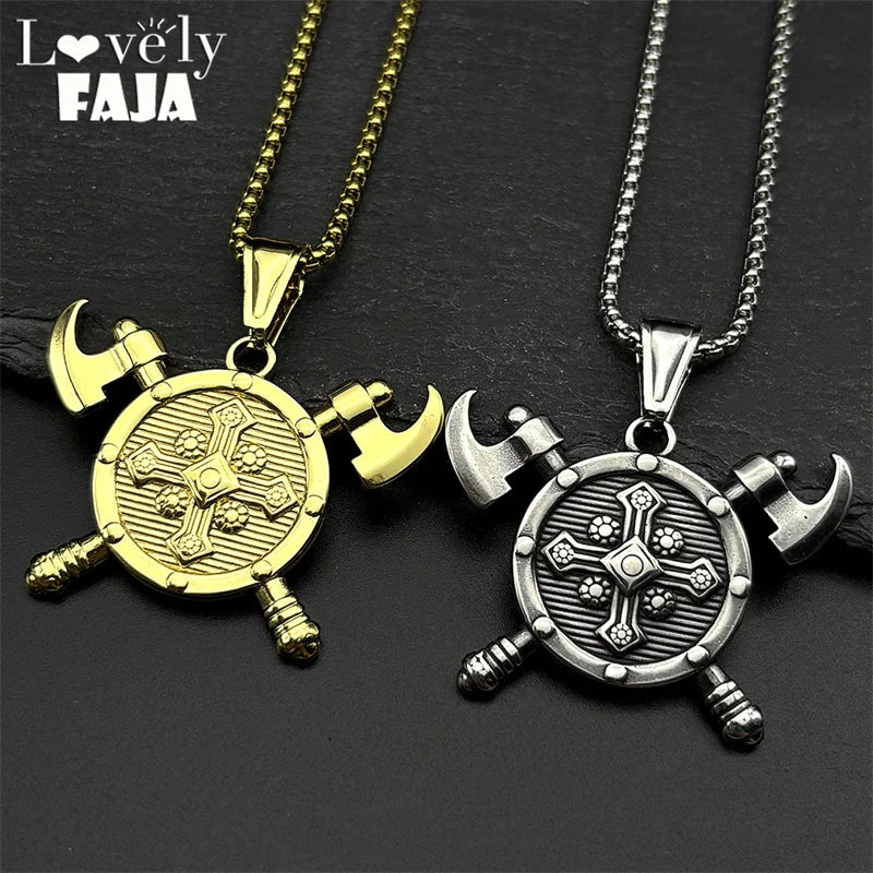 Cross Valknut Steel Pendant Viking Axes Shield