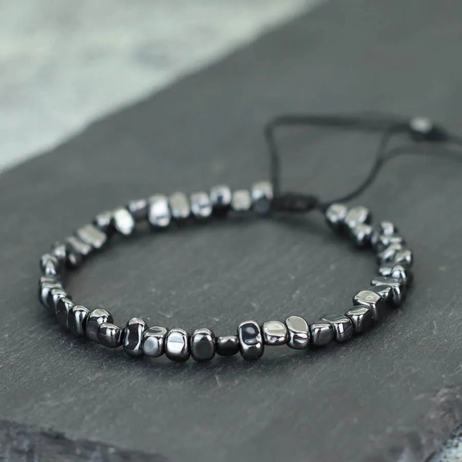 Natural Irregular Hematite Stone Men Healing Bracelet 2 Colors Braided String Braclet Adjustable Boyfriend Gift Pulsera