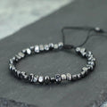 Natural Irregular Hematite Stone Men Healing Bracelet 2 Colors Braided String Braclet Adjustable Boyfriend Gift Pulsera